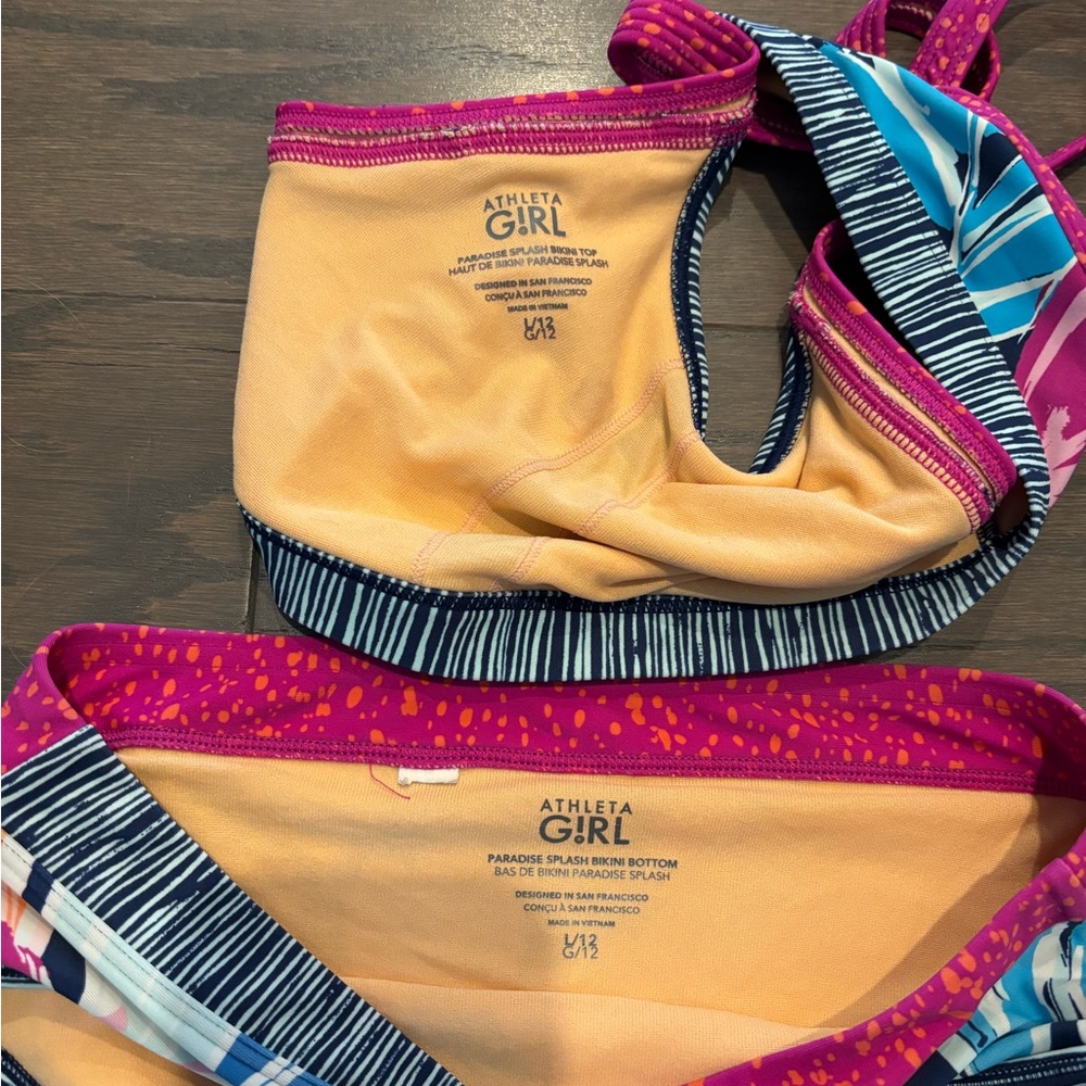 ATHLETA GIRL Paradise Splash Floral Pattern Bikini Set Size Large, 12 - Picture 2 of 3